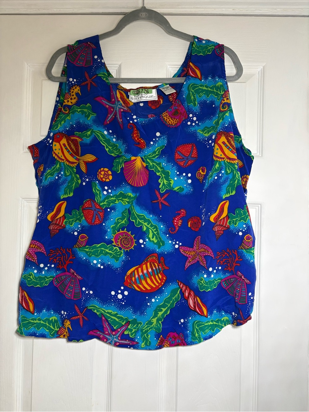 Vintage Silk Boutique 100%Silk Tropical Fish Ocean sea Life Tank Top 90s